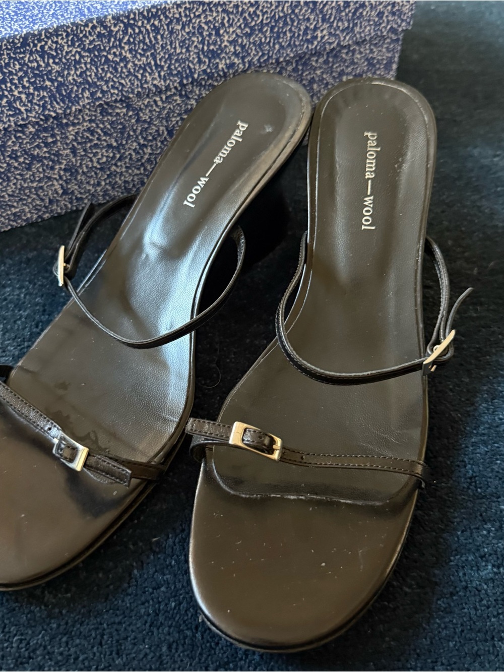 Paloma Wool Black Minimalist Strappy Slide Mules - Picture 2 of 8